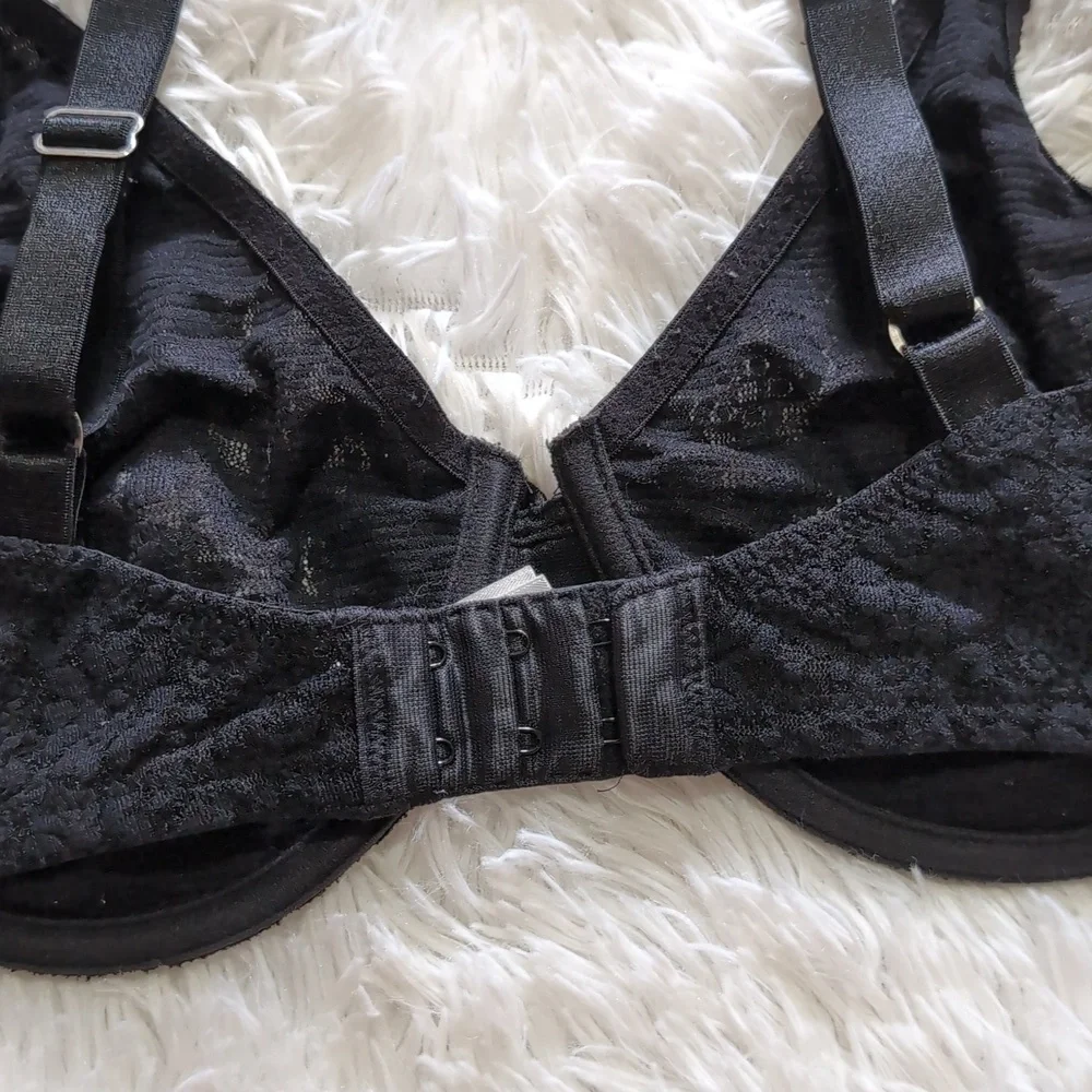 Wacoal Black Nylon Sheer Stretch Lace Unlined Underwire Full Cup Bra Size 34D